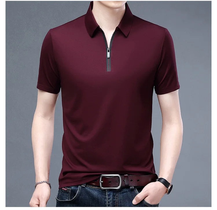 2023 Summer Men's Ice Silk Cool Polo Short Sleeve T-shirt Large Thin T-shirt Short Sleeve Polo Shirt Business Casual Shirt