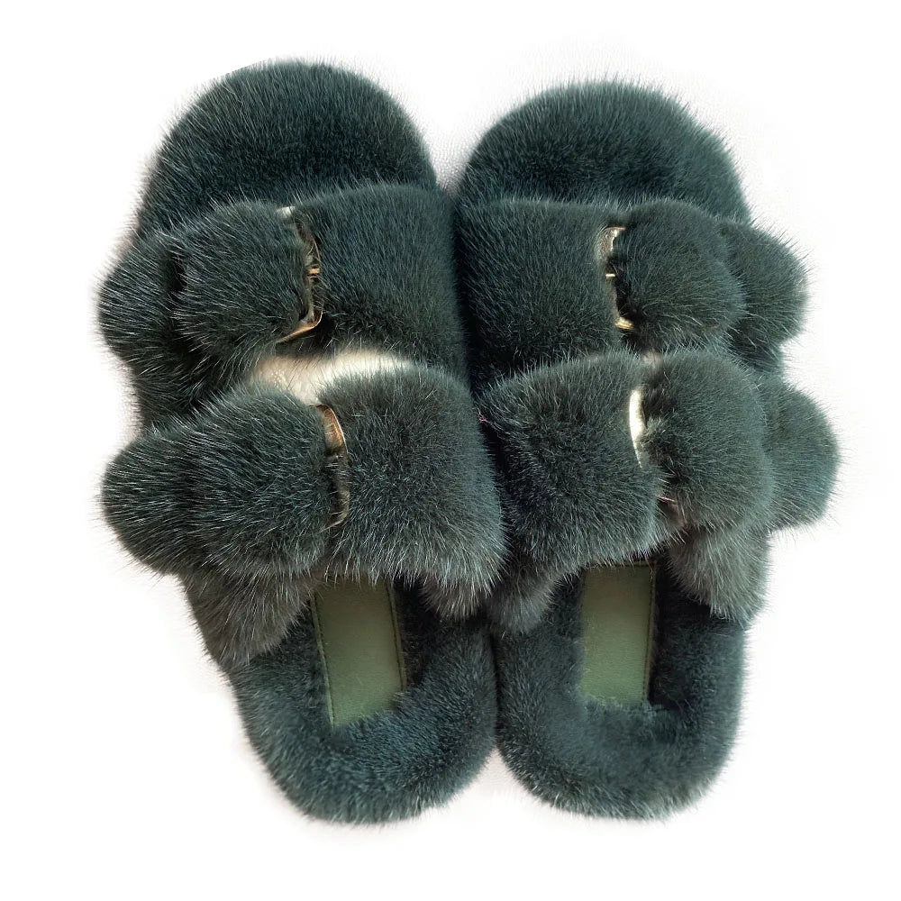 2024 New Women Fur Slippers Shoes Women Warm Winter Natural Fur Shoes For Women Slippers Casual Plush Comfortable Mink Slippers