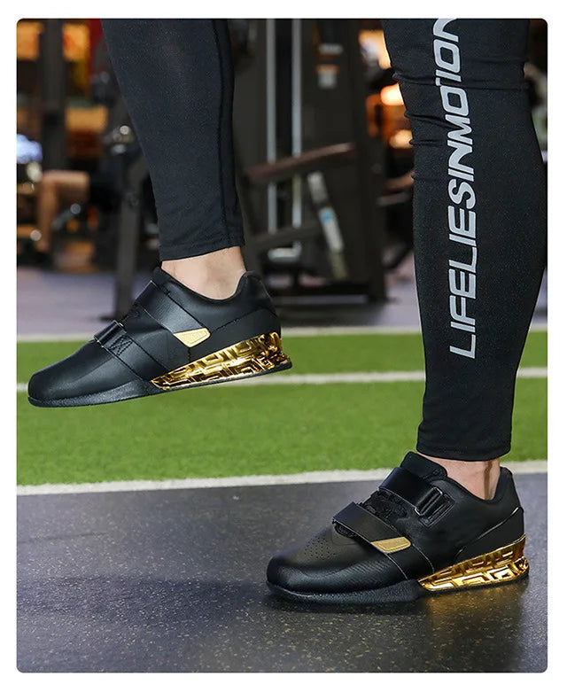 New Hook Loop Gym Weight Lifting Boots for Men Women Athletic Golden Sliver Deep Squat Shoes Balance Pro Fitness Sneakers