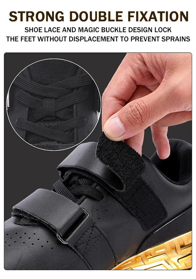 New Hook Loop Gym Weight Lifting Boots for Men Women Athletic Golden Sliver Deep Squat Shoes Balance Pro Fitness Sneakers