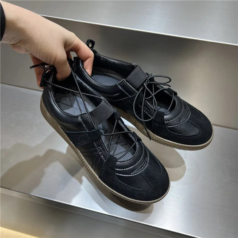 2024 Women Spring Summer New Soft Leather Korea Y2k Designer Casual Ballet Sports Athletic Training Flat Sneakers Female Shoes