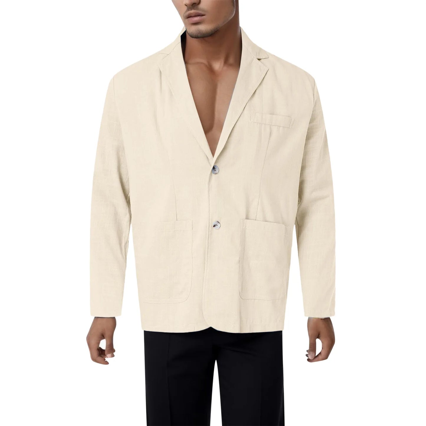 Spring New Casual Linen and Cotton Safari Suits for Men Clothing Solid Color Blazers Men Jackets Oversize