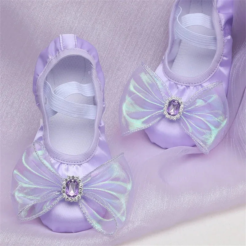 Girls Bow Cartoon Ballet Shoes Kids Dance Slippers Professional Soft Sole Girls Female Ballet Yoga Gym Baby Dancing Shoes