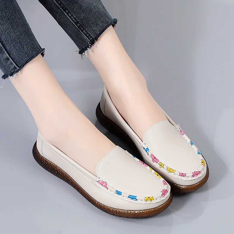 Spring Summer Leather Women's Lightweight Breathable Casual Flats Shoes Women Loafers Walking shoes