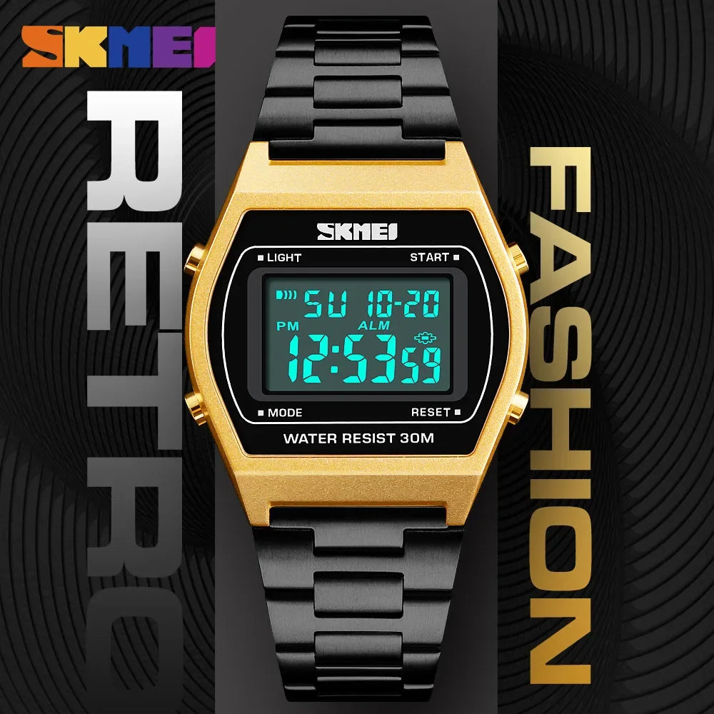 Skmei Outdoor Sport Luxury Digital Wristwatch Alloy Strap Business Watches 12/24 Hours Relogio Masculino Men Fashion Watch 1328