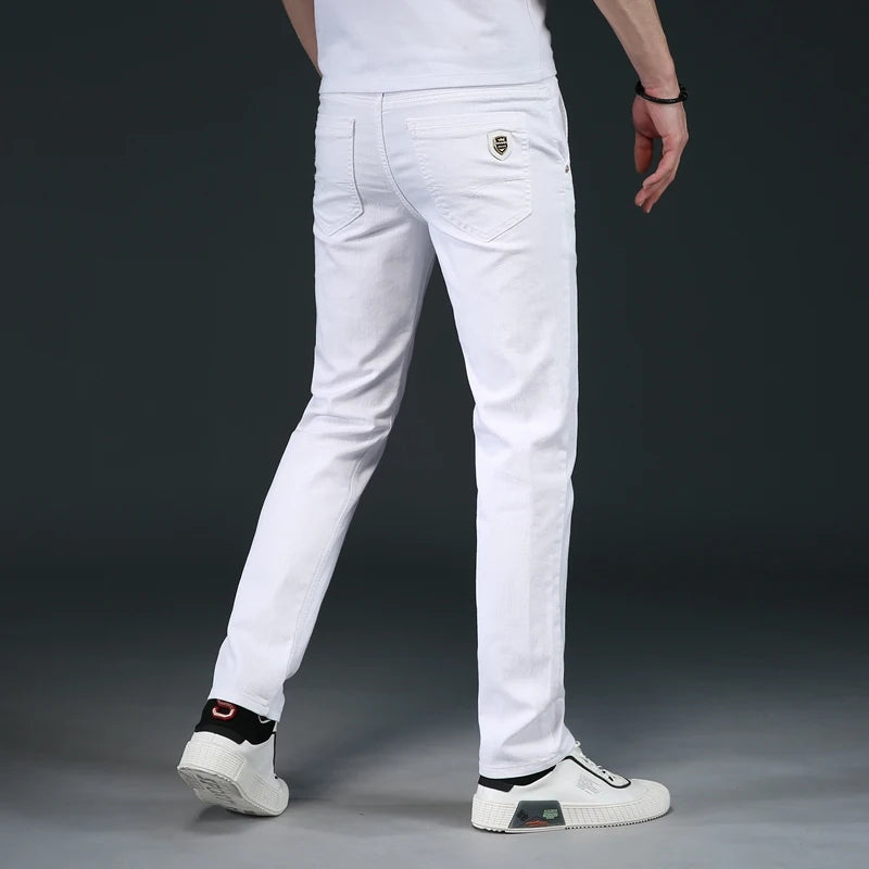 7 Styles 2022 New Men's White Slim Jeans Advanced Stretch Skinny Jeans Embroidery Decoration Denim Trousers Male Brand Clothes