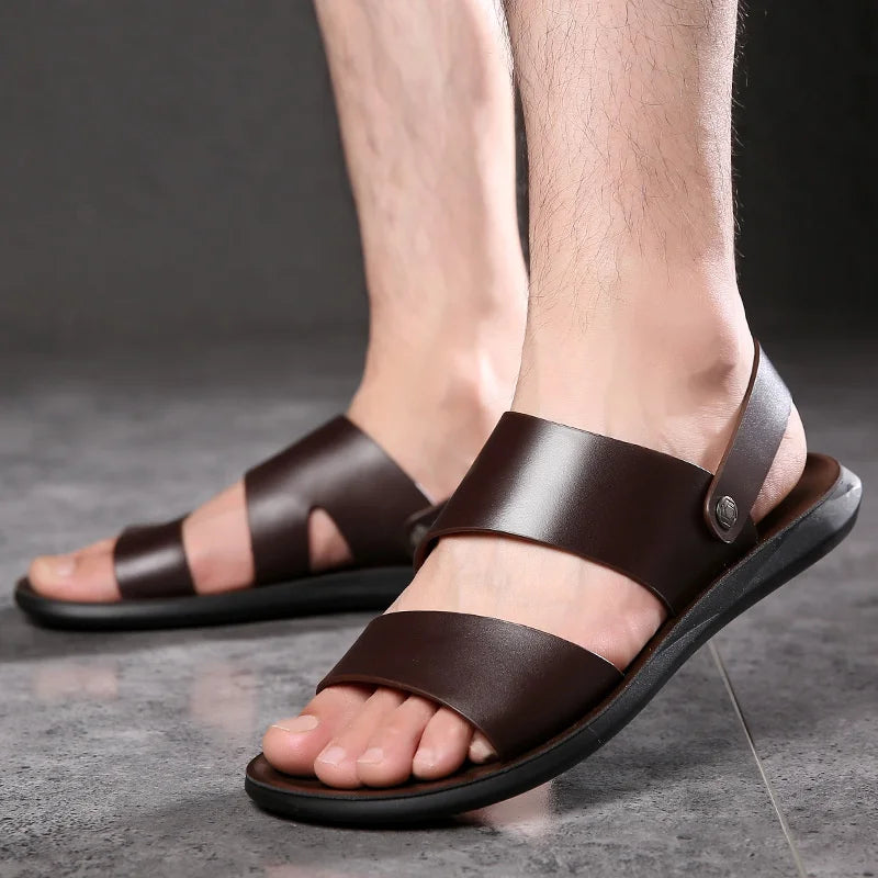 New Dad Sandals Summer 2023 Slippers Dual Soft Sole Versatile Casual Leather Sandal Shose Men Fashion Outdoor Adult Slip On