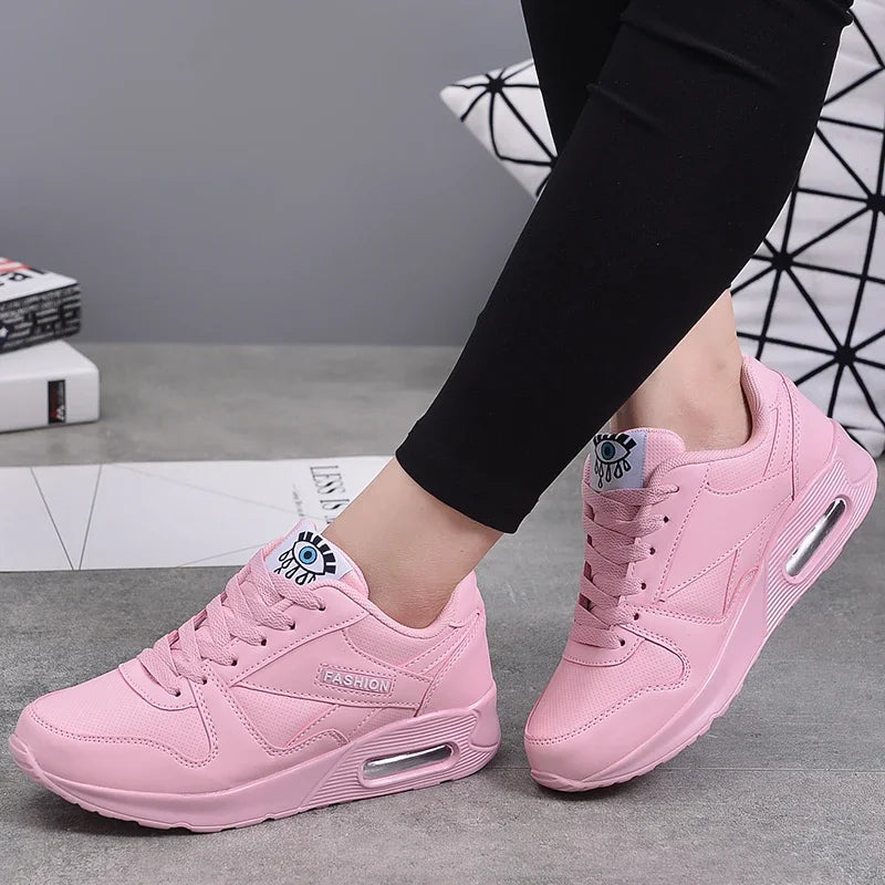 Women Fashion Sneakers Air Cushion Sports Shoes Pu Leather Blue Shoes White Pink Outdoor Walking Jogging Shoes Female Trainers