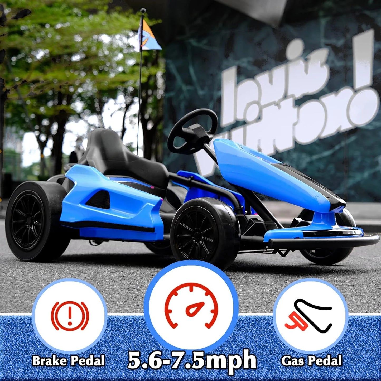 Sopbost Electric 24V Battery Powered Pedal Go Karts for 6+ Kids Adults Ride on Car Electric Vehicle Car Racing Drift Car