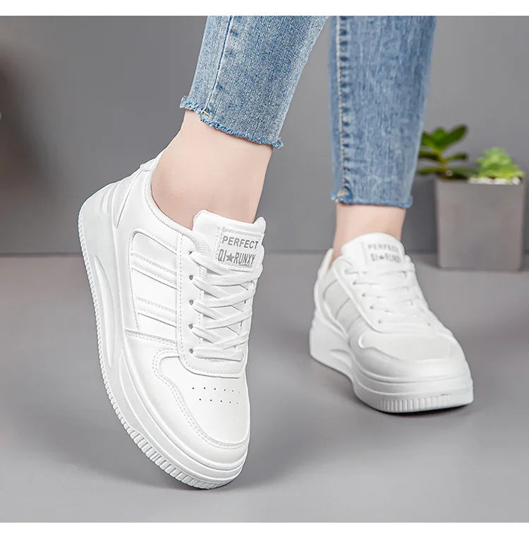 Thick sole white shoes Trendy flat shoes for women Comfortable, breathable vulcanized  2024 new sneakers  woman designer shoes