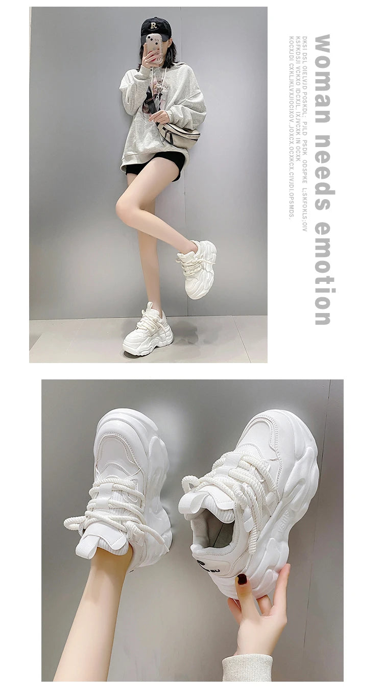 New Fashion High Platform Sneakers Women Spring Autumn Lace Up Comfort Ventilate Wedges Height Increasing Shoes Footwear