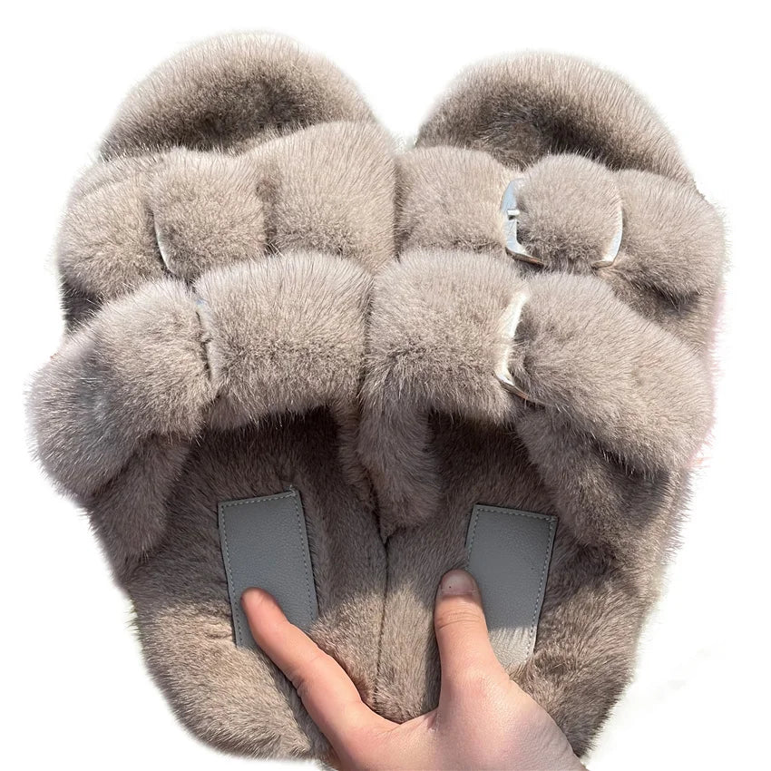 2024 New Women Fur Slippers Shoes Women Warm Winter Natural Fur Shoes For Women Slippers Casual Plush Comfortable Mink Slippers