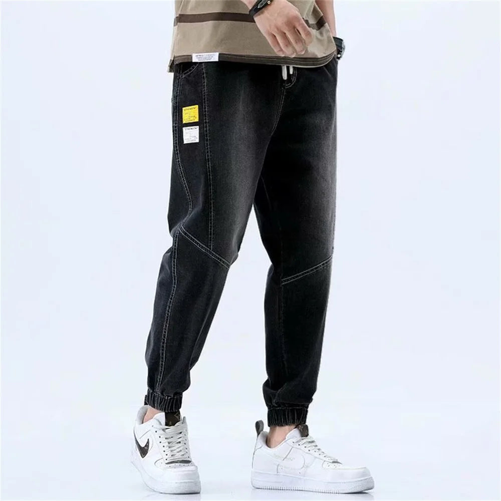 2024 Summer Men's Jeans Jogger Thin Harem Pants Cotton Banded Pant Korea Style Light Blue Hip Hop Beam Feet Casual Trousers Male