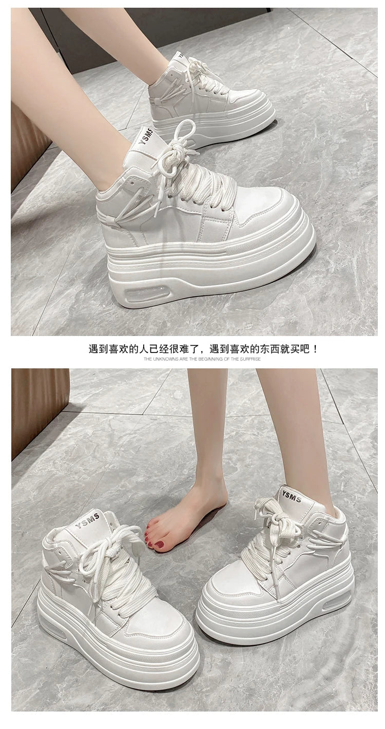 Chunky Sneakers for Women Comfort High Top 8cm Platform Height Increasing Sports Shoes Basketball Non-slip Trainers Walking Shoe