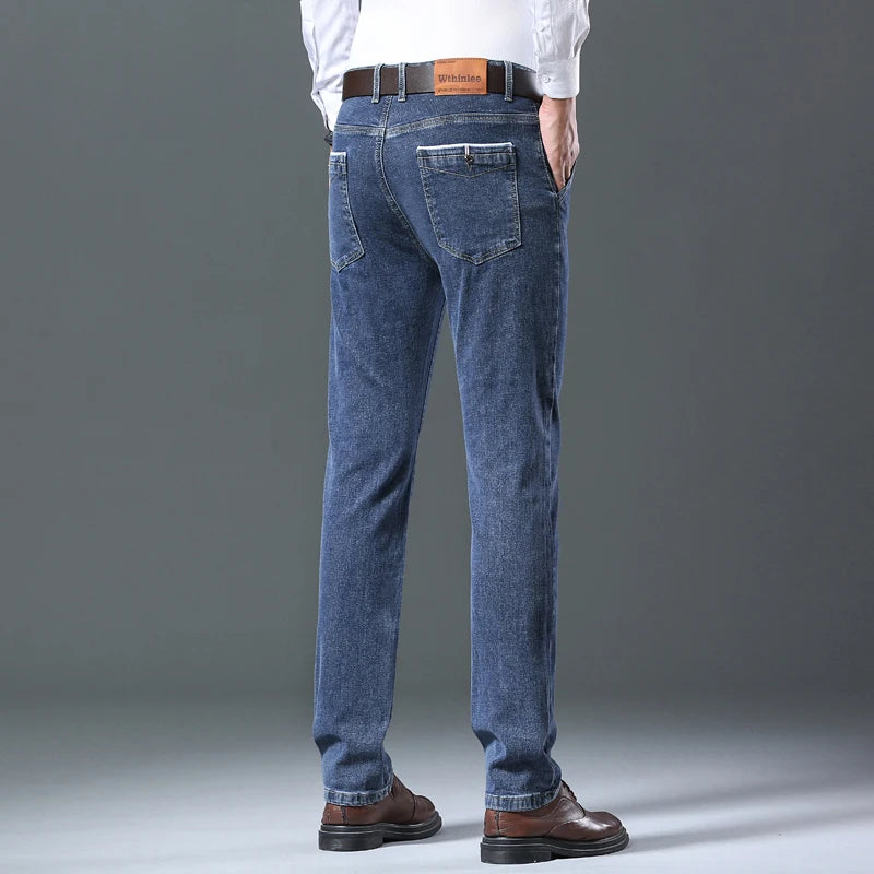 2024 Spring Autumn Men's Stretch Straight Fit Jeans Men's Denim Pants Brand New Style Trousers Mens Wear