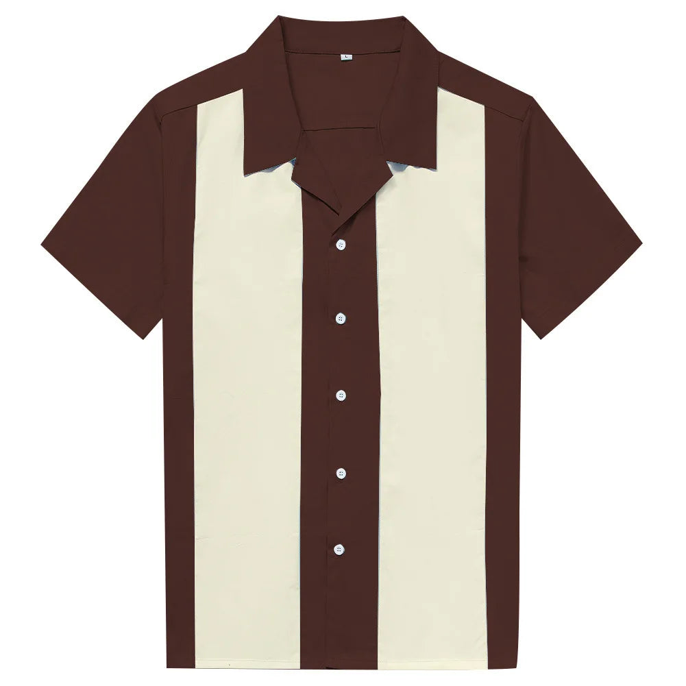 Vertical Striped Shirt Men Short Sleeve Work Men's Bowling Shirts for Men Cotton Summer Blouse Men Plus Size Male Clothing