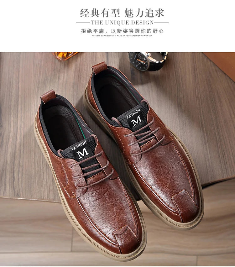 Autumn New Business Men's Casual Shoes Walking Male GENUINE LEATHER Fashionable shose Men Lace Up Breathable 2022 Summer