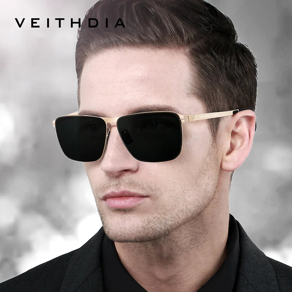 VEITHDIA Brand Men's Sunglasses Square Stainless Steel High-Definition Nylon Lenses Polarized Glasses With UV400 Protection 8210