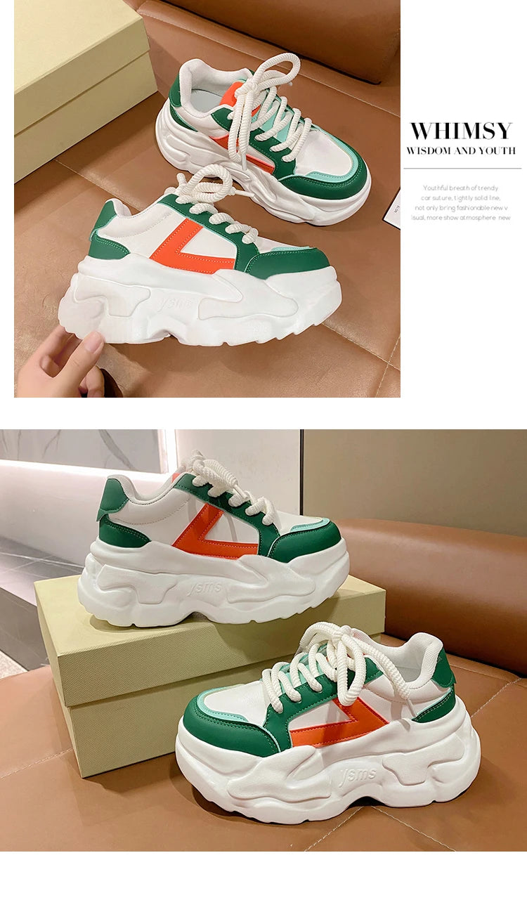 New Fashion High Platform Sneakers Women Spring Autumn Lace Up Comfort Ventilate Wedges Height Increasing Shoes Footwear