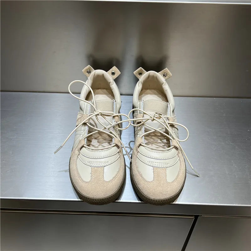 2024 Women Spring Summer New Soft Leather Korea Y2k Designer Casual Ballet Sports Athletic Training Flat Sneakers Female Shoes