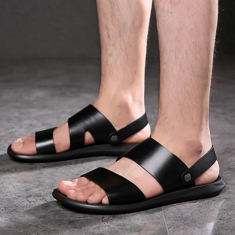 New Dad Sandals Summer 2023 Slippers Dual Soft Sole Versatile Casual Leather Sandal Shose Men Fashion Outdoor Adult Slip On