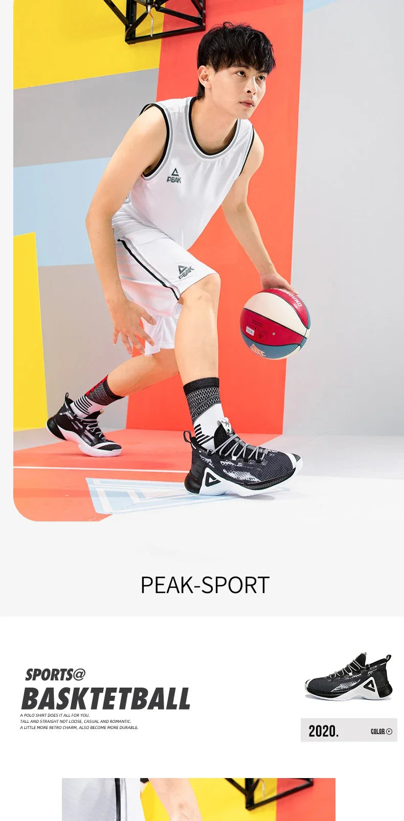 PEAK Men Basketball Sneakers P-MOTIVE Breathable Cushion Sports Shoes Outdoor Wearable Non-slip Athlete Sport Shoes EW02071A