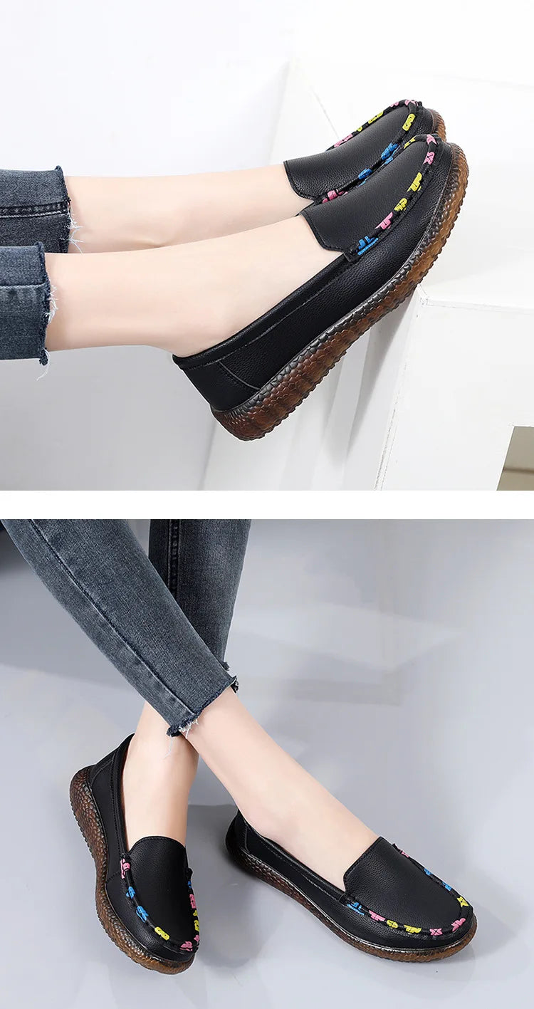 Spring Summer Leather Women's Lightweight Breathable Casual Flats Shoes Women Loafers Walking shoes