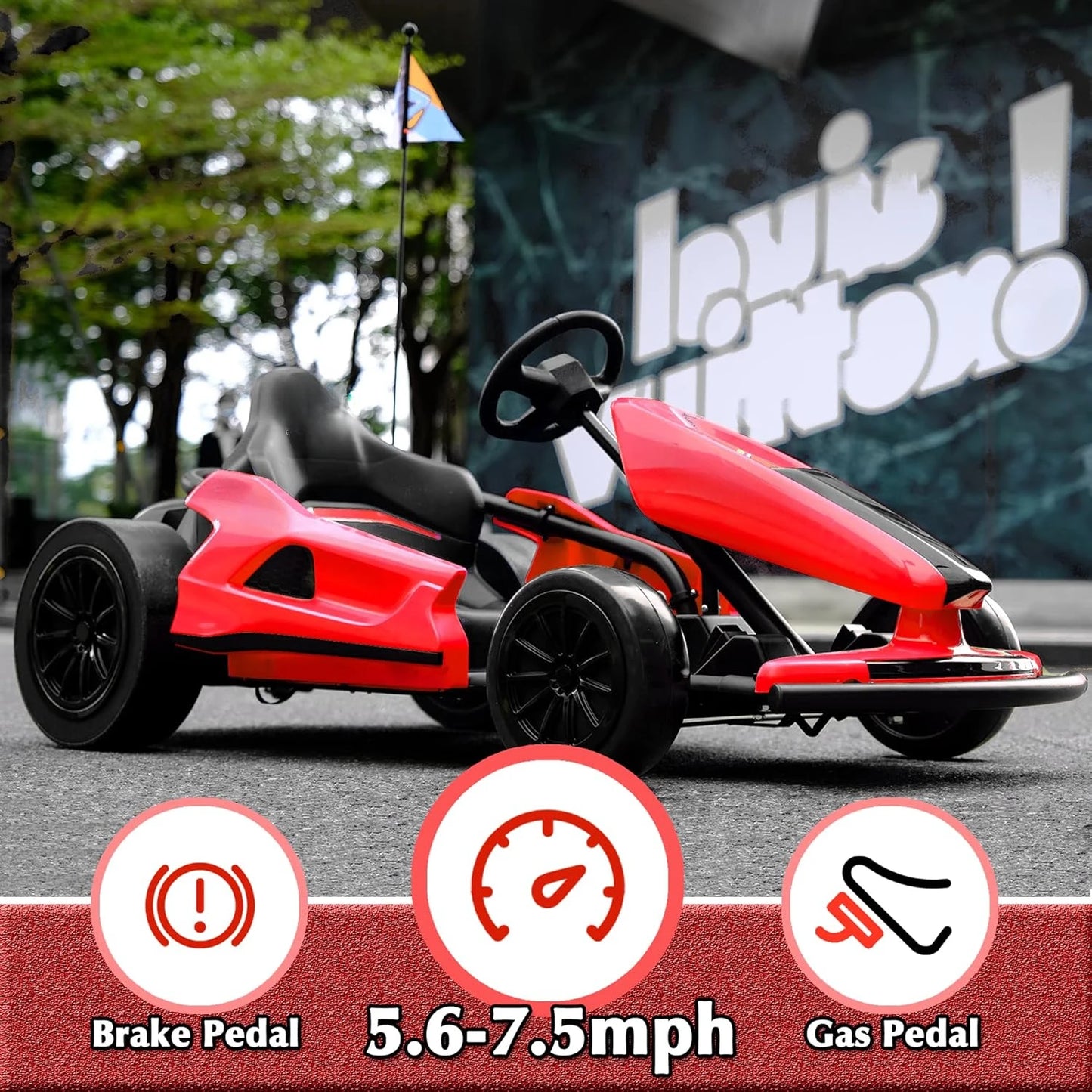 Sopbost Electric 24V Battery Powered Pedal Go Karts for 6+ Kids Adults Ride on Car Electric Vehicle Car Racing Drift Car