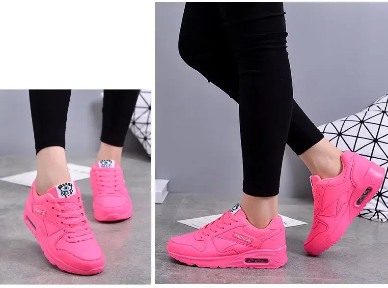 Women Fashion Sneakers Air Cushion Sports Shoes Pu Leather Blue Shoes White Pink Outdoor Walking Jogging Shoes Female Trainers