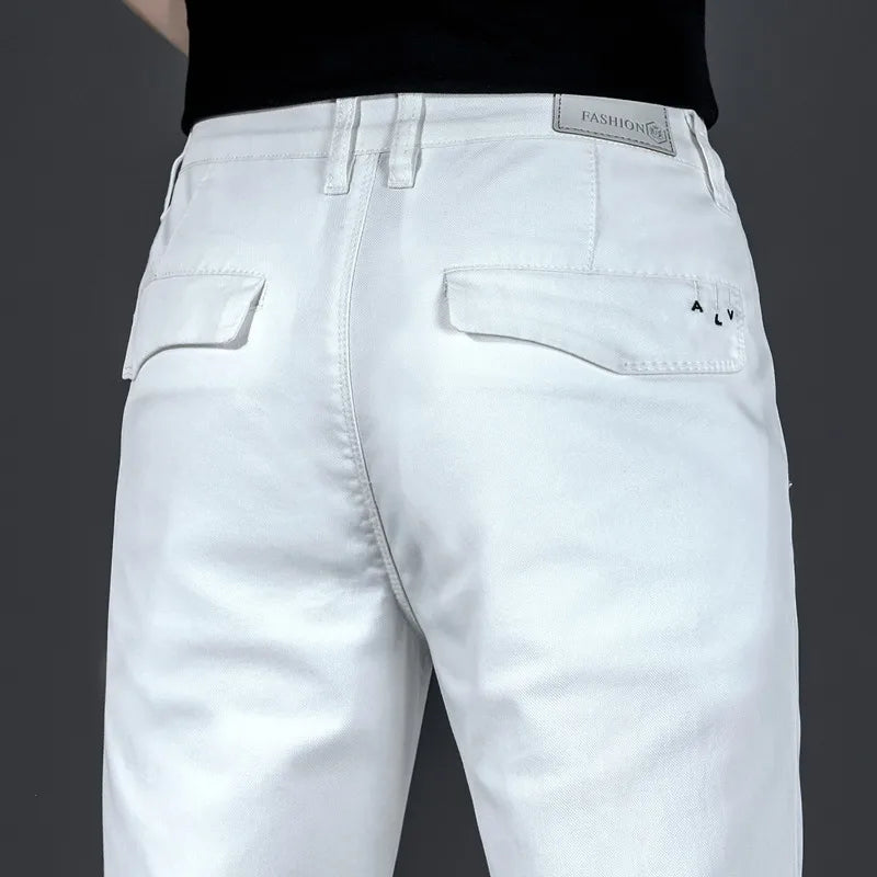 7 Styles 2022 New Men's White Slim Jeans Advanced Stretch Skinny Jeans Embroidery Decoration Denim Trousers Male Brand Clothes