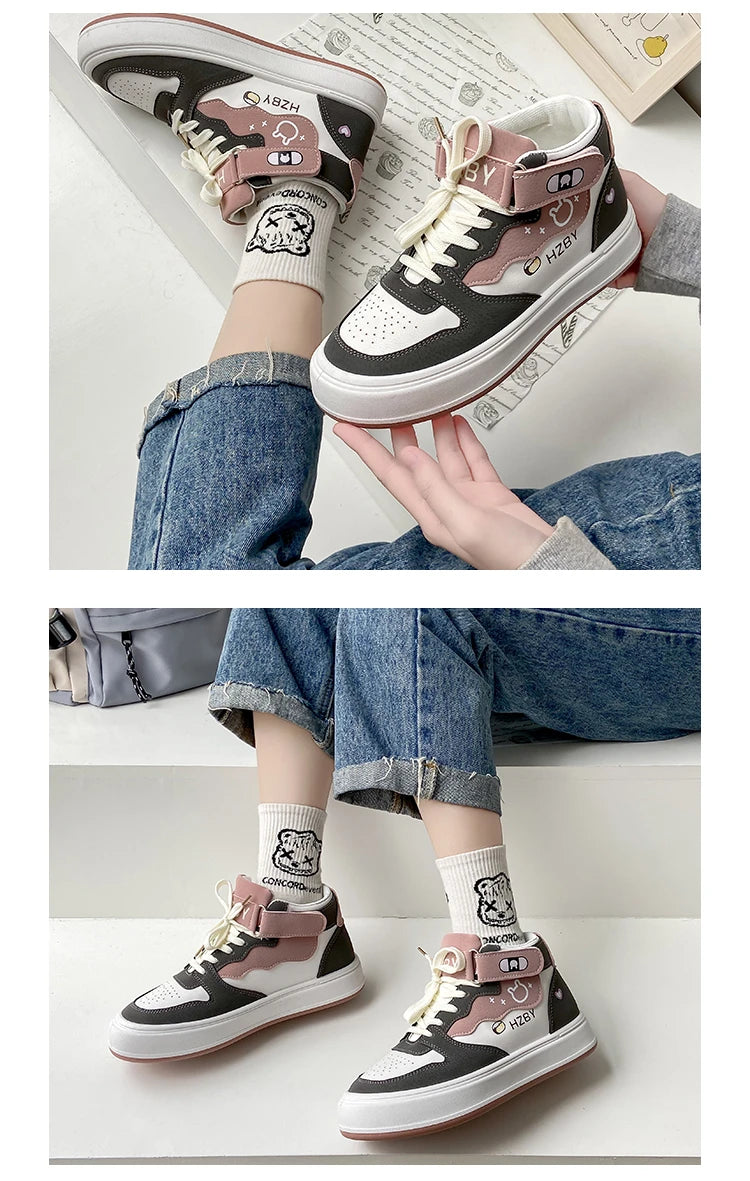 Autumn Winter High Top Sneakers Women Panda Sneakers for Teenage Girls Cute Womens Sports Shoes Kawaii Luxury Trend Ladies Shoes