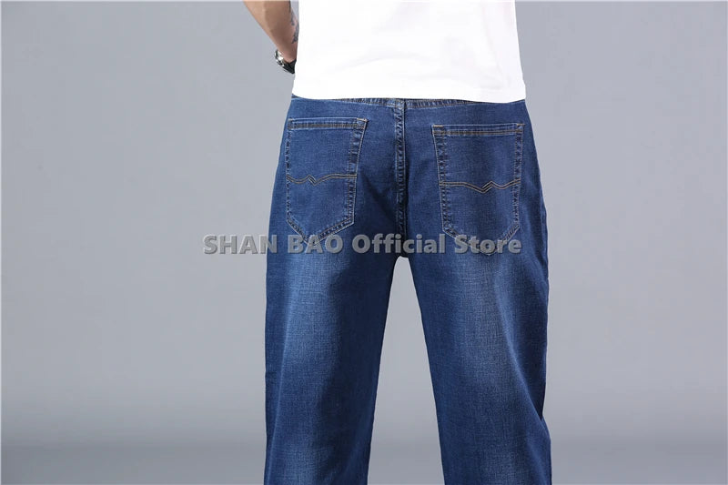 SHAN BAO cotton stretch men's straight loose loose summer thin jeans 2022 spring classic brand casual lightweight jeans blue