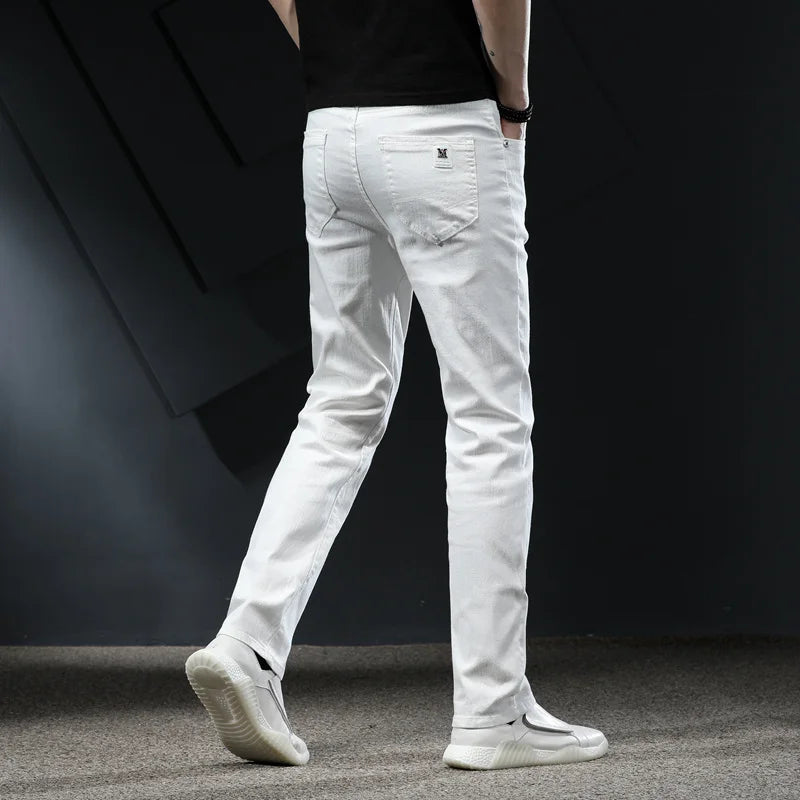 7 Styles 2022 New Men's White Slim Jeans Advanced Stretch Skinny Jeans Embroidery Decoration Denim Trousers Male Brand Clothes