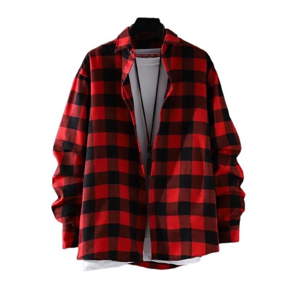 Plaid Shirt Men's Long Sleeve Korean Thin Buttons Men Autumn Mens Spring Casual Shirt Thin Coat Oversize Loose Shirt Cardigan