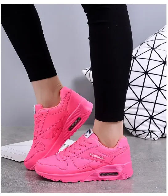 Women Fashion Sneakers Air Cushion Sports Shoes Pu Leather Blue Shoes White Pink Outdoor Walking Jogging Shoes Female Trainers