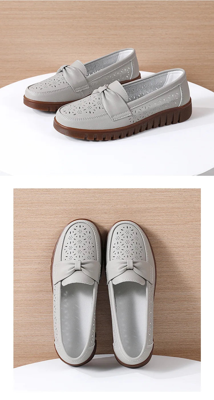 Spring /autumn Women Shoes Genuine Leather Breathable Loafers Flat Shoes Ladies Casual Shoes Plus Size 36-43 Mother Shoes