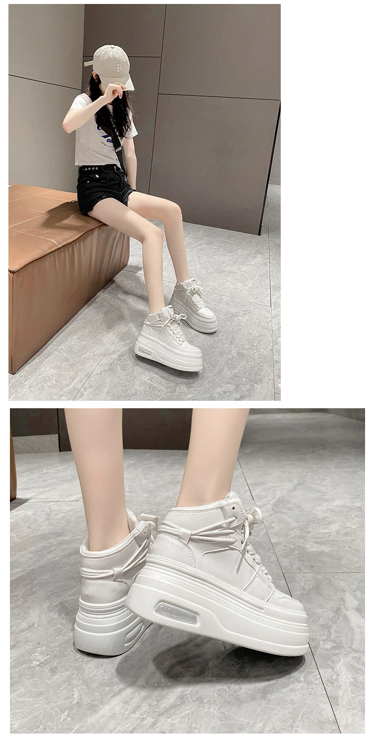 Chunky Sneakers for Women Comfort High Top 8cm Platform Height Increasing Sports Shoes Basketball Non-slip Trainers Walking Shoe