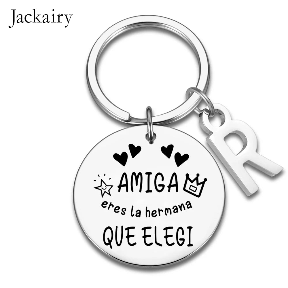 Spanish AMIGA Keychain Friendship Gift for Sister BFF Amiga Eres La Hermana Que Elegi Charms Keyring Birthday Christmas Gifts