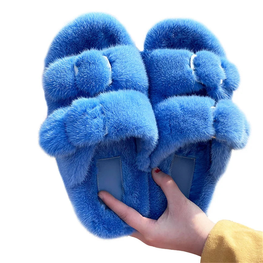 2024 New Women Fur Slippers Shoes Women Warm Winter Natural Fur Shoes For Women Slippers Casual Plush Comfortable Mink Slippers