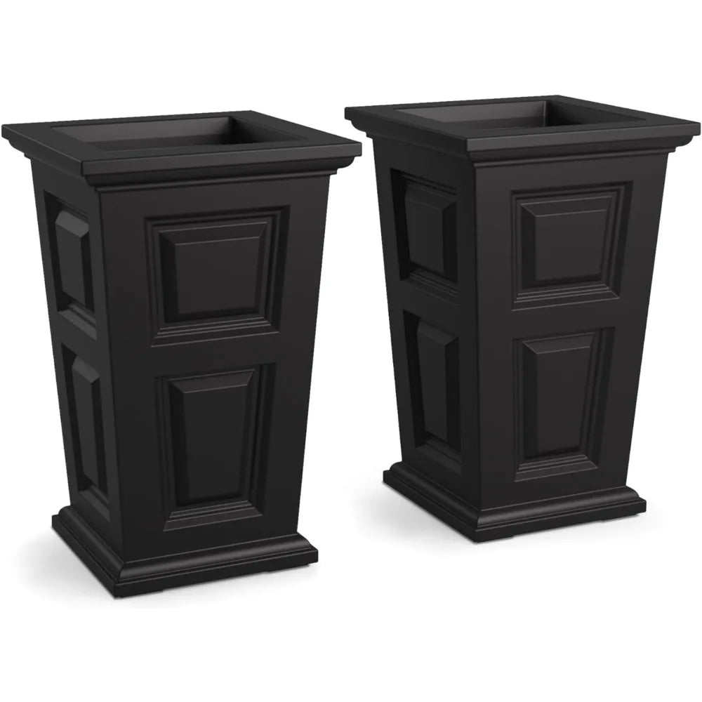 Planter 2 Pack, 24in Tall Planters - Black - Built-in Water Reservoir, Flowerpot