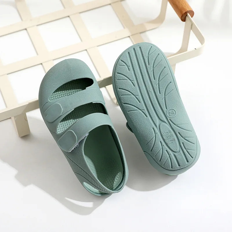 Children Sandals Hollow Out Closed Toe Beach Shoes Breathable Candy Color Roman Sandals for Boys Girls Soft Non-slip Kids Shoes