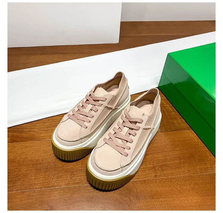 New Luxury Height Increase Flats Platform Shoes Women er Casual Sneakers Genuine Leather Lace-up Thick Sole Board Shoes