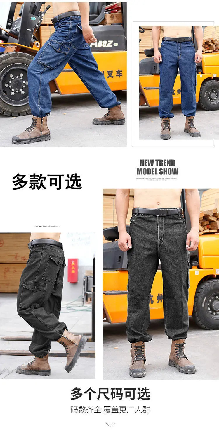 Overalls Pants Men's Clothing Trousers Wear-Resistant Anti-Scald Thickening Cotton Workwear Denim Work Pants Multiple pockets