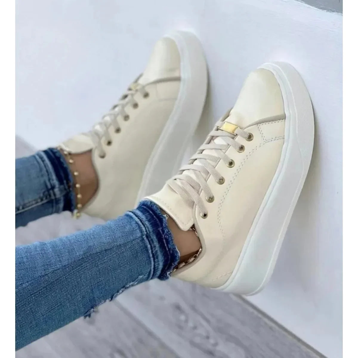 Women Sneakers Fashion Lace-Up Round Head Platform Sport Shoes Spring Autumn Female Walking Flats Ladies Casual Vulcanized Shoes