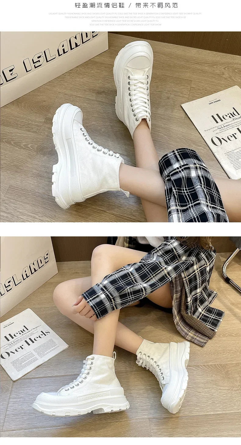 Hip Hop Platform Women's Shoes Models 2024 High Top Shoes Big Size Long Boots Sneakers Sports Athlete High-tech Shoses