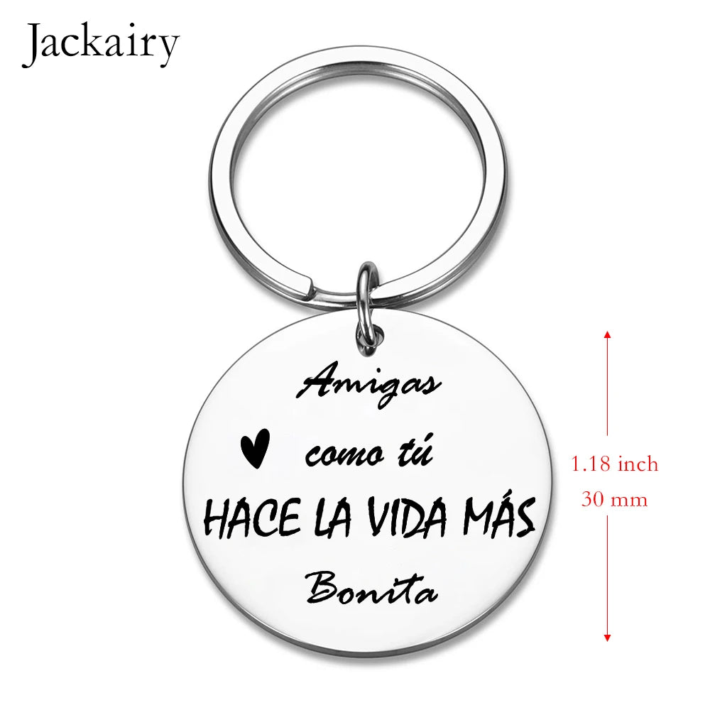 Spanish Friendship Keychain Gift for Sister BFF Amigas Como Tú HACE LA VIDA MÁS Bonita Charms Keyring Birthday Christmas Gifts