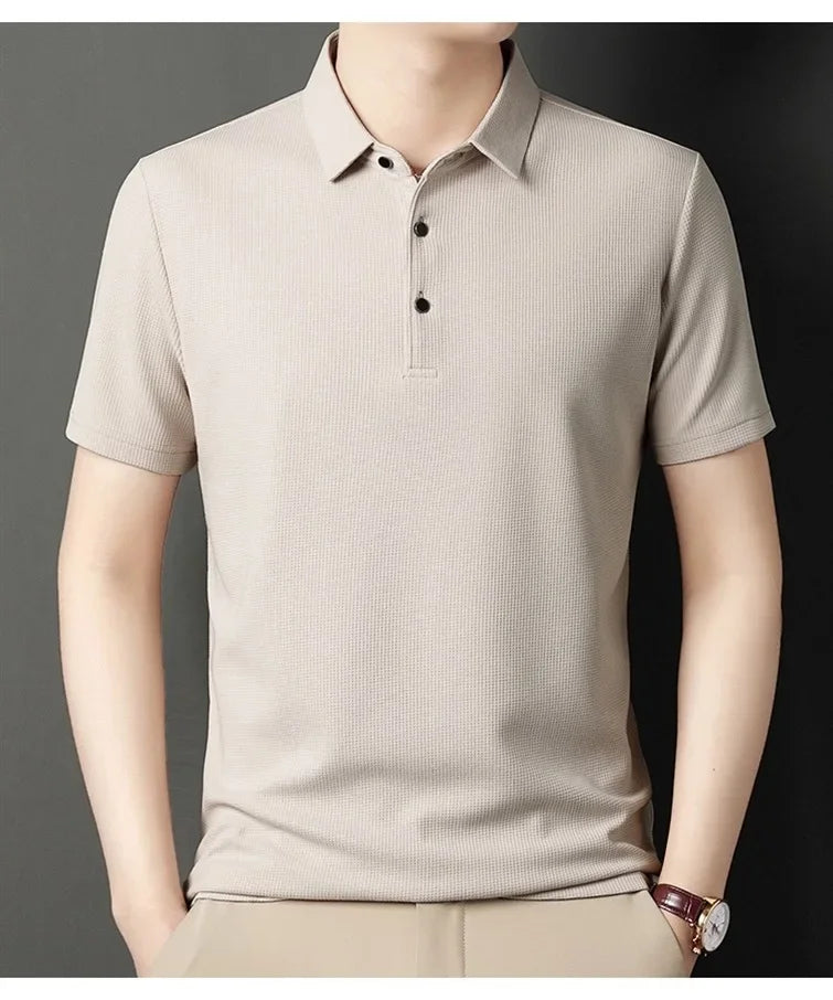 7 Colors Men's Short Sleeved Lapel Polo Shirt  Loose Fitting Men's Trendy Top Summer Solid Color T-shirt