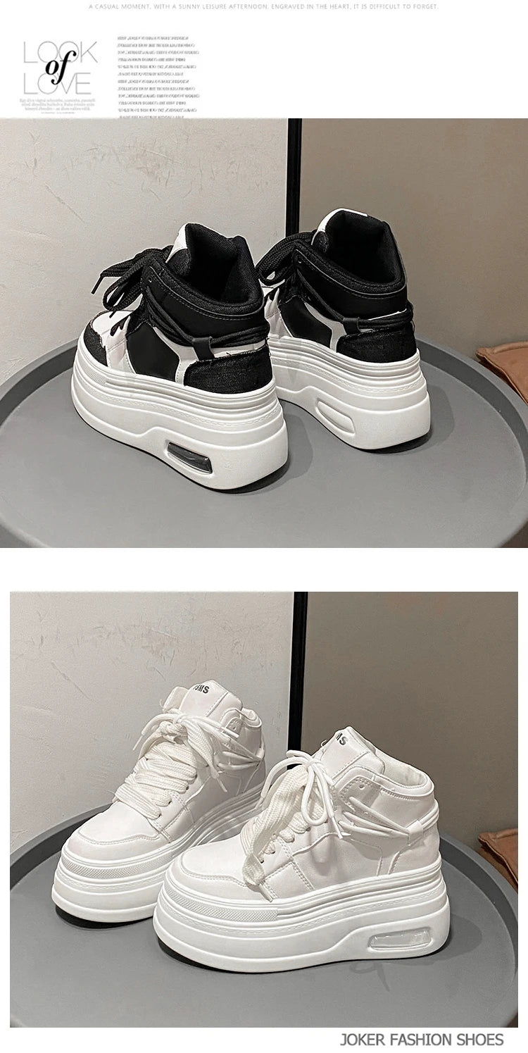 Chunky Sneakers for Women Comfort High Top 8cm Platform Height Increasing Sports Shoes Basketball Non-slip Trainers Walking Shoe