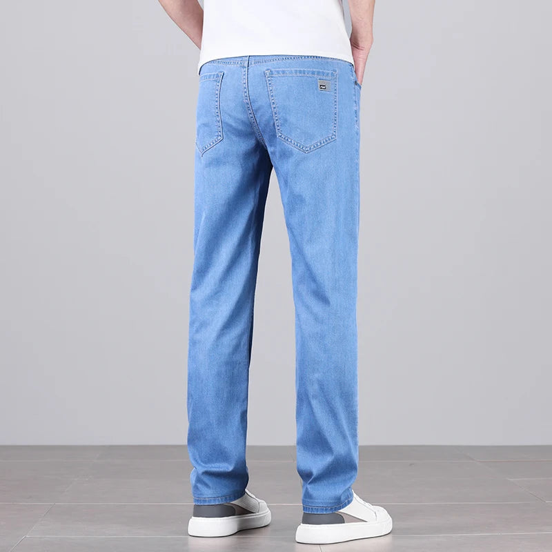 4 Colors New Lyocell Jeans Men's Clothing Thin Stretch Straight Business Casual Denim Pants Loose Cotton Trousers Male