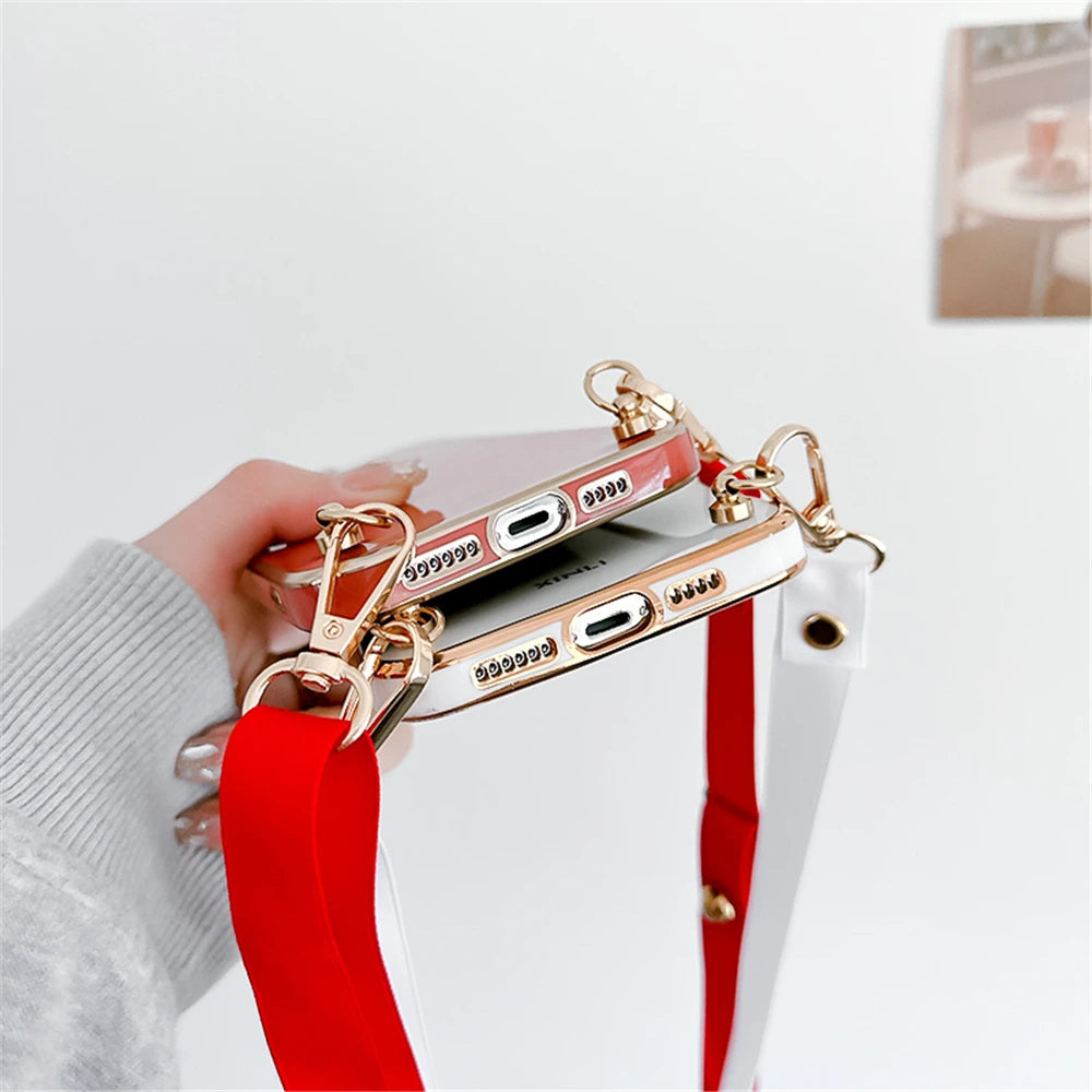 Crossbody Lanyard Plating Phone Case for Xiaomi Redmi 12 4G 12C 10C 10 10A 9C 9A 9T 9 8 8A A1 Plus Soft Silicon Strap Back Cover